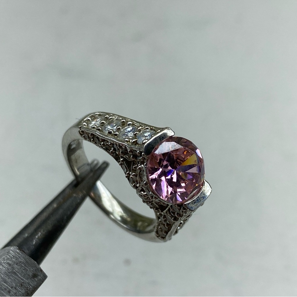 Sterling Silver 925 ADI Pink CZ Ring With CZ Accents Size 7 - Picture 12 of 14